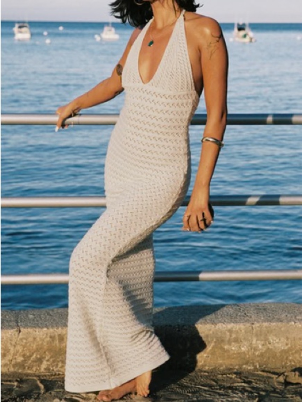 Princess Polly Cream Crochet Halter Maxi Dress
